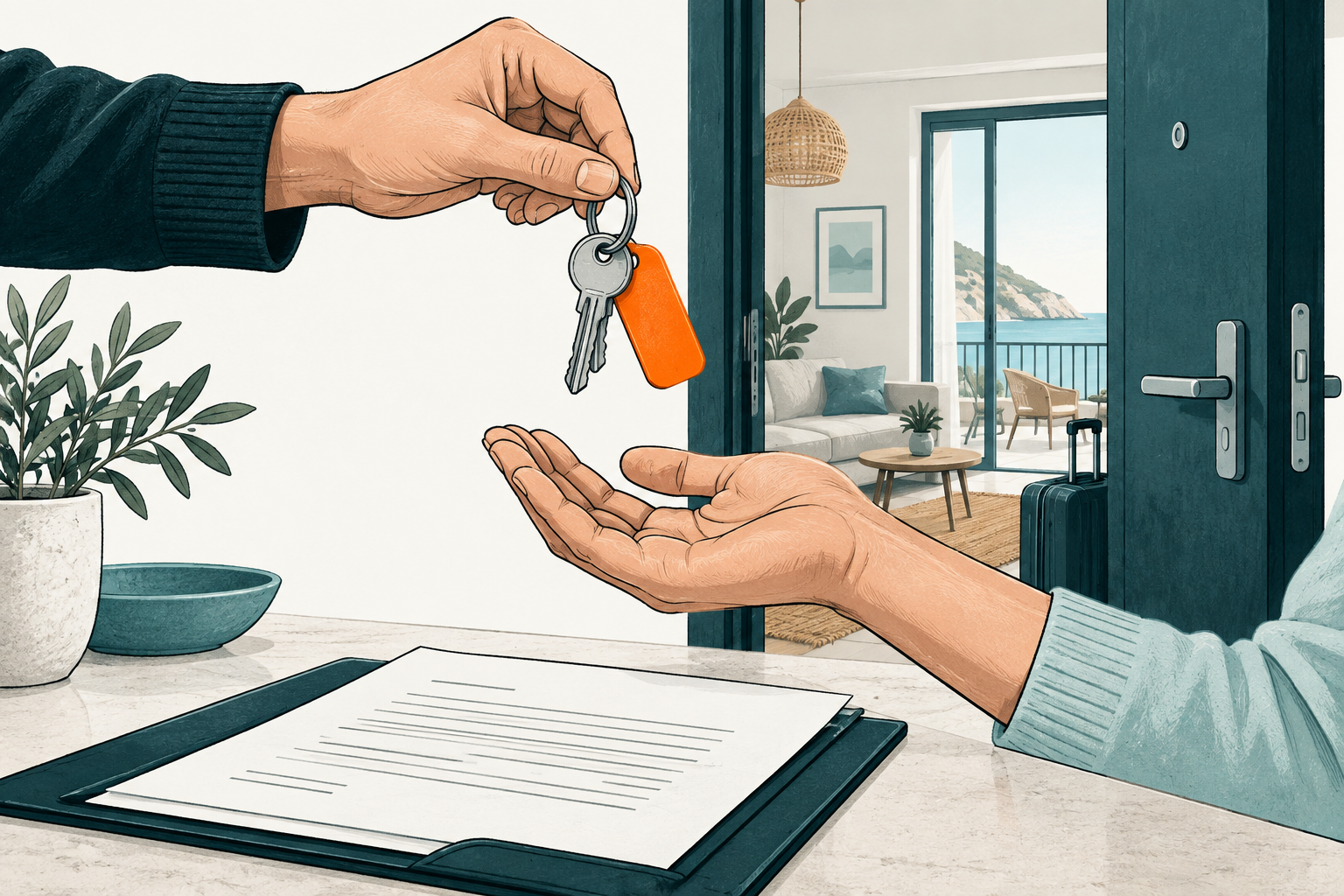 Apartment keys and rental paperwork