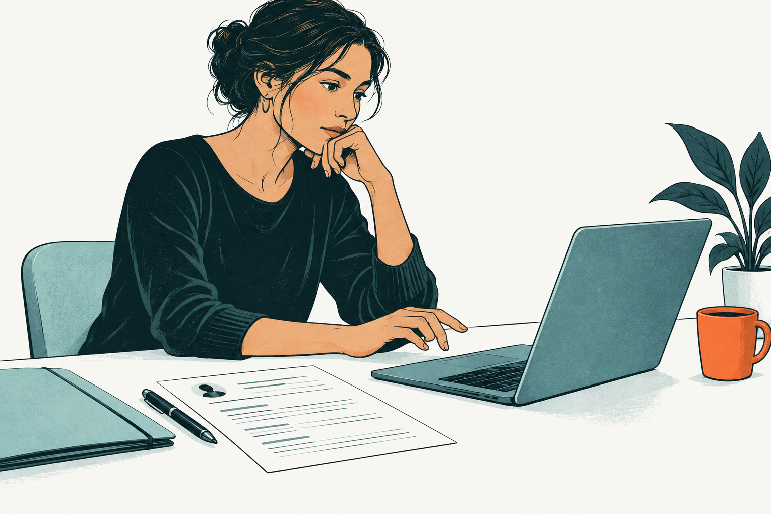 A job application at a laptop