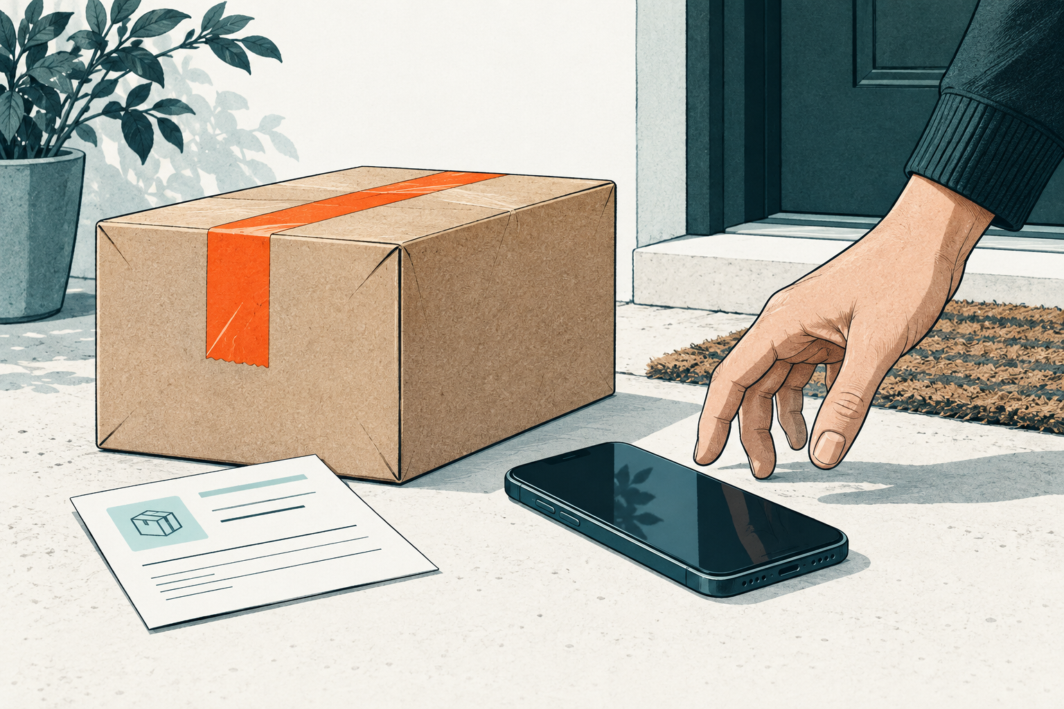 A delivery parcel beside a phone