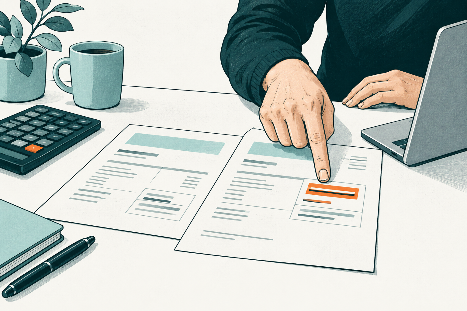 A business reviewing invoices and payment details