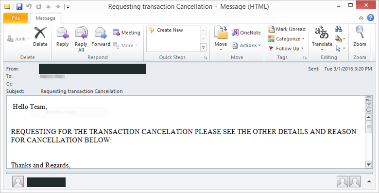 PDF page 1, Figure 1: original published cancellation email capture. Embedded JPEG 2000 image extracted from the PDF and losslessly converted to PNG for inspection. No source-page screenshot or new malicious-site visit.