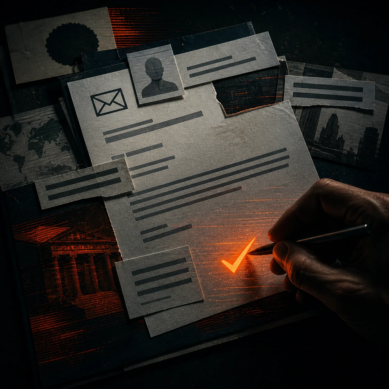 An approval decision reconstructed from document fragments and a human gesture